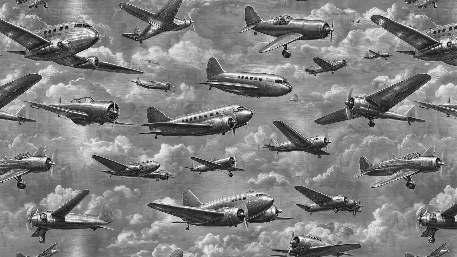 Papier peint avion vintage noir et blanc métal brillant