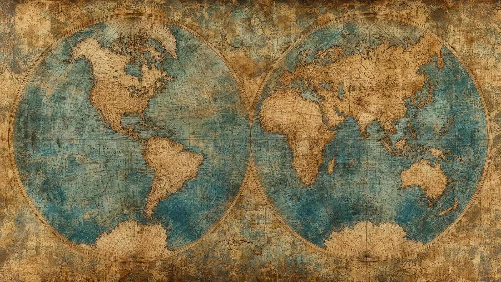 Papier peint carte antique hémisphères bleu brun
