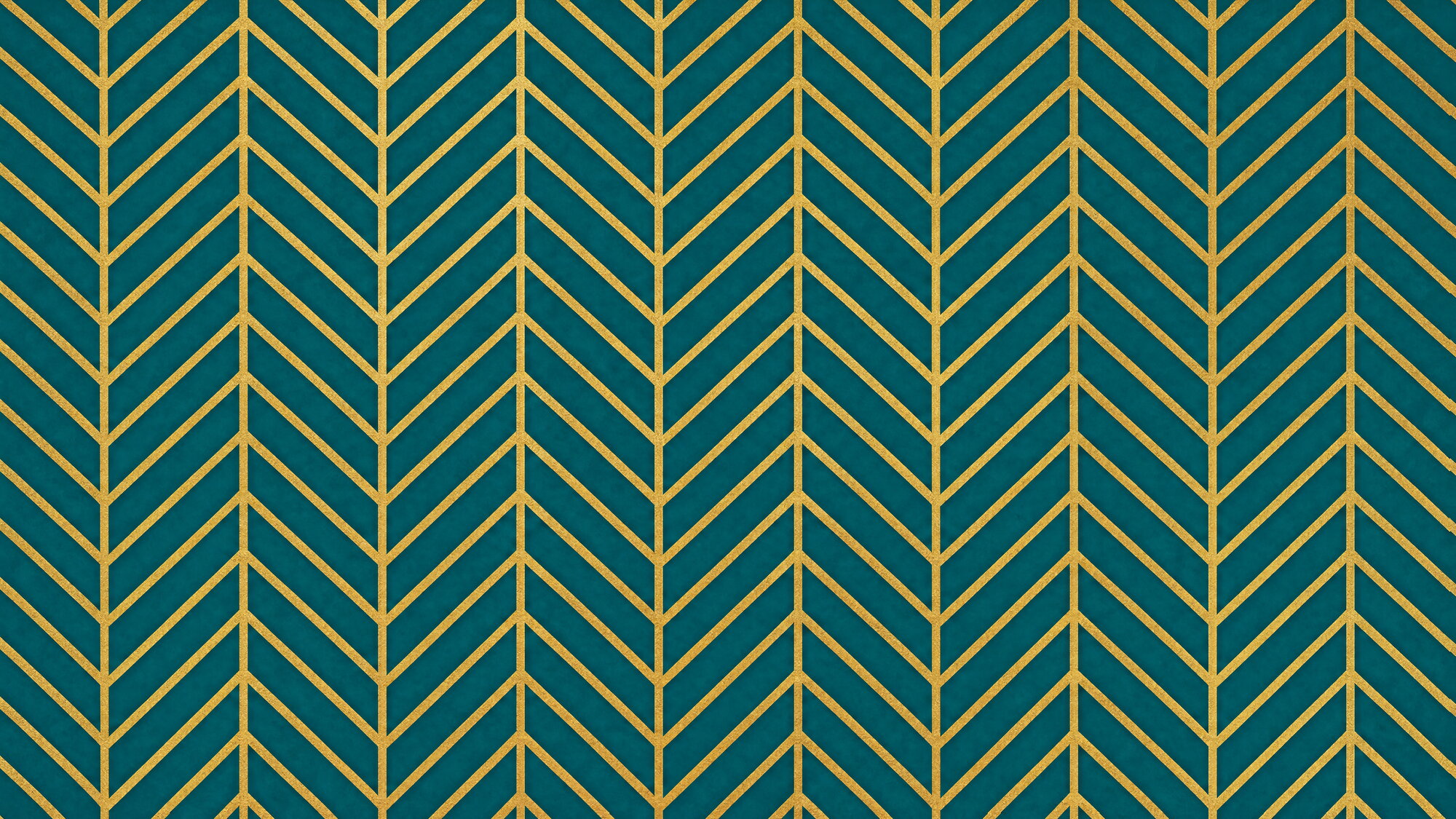Papier peint géométrique chevrons dorés sur bleu-vert