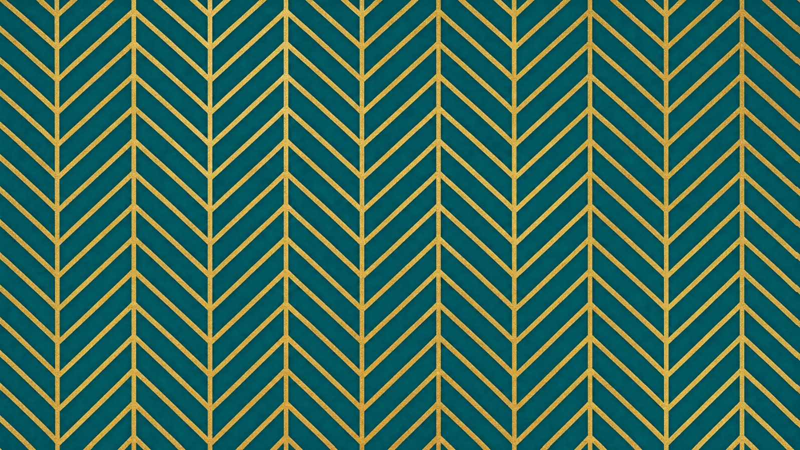 Papier peint géométrique chevrons dorés sur bleu-vert