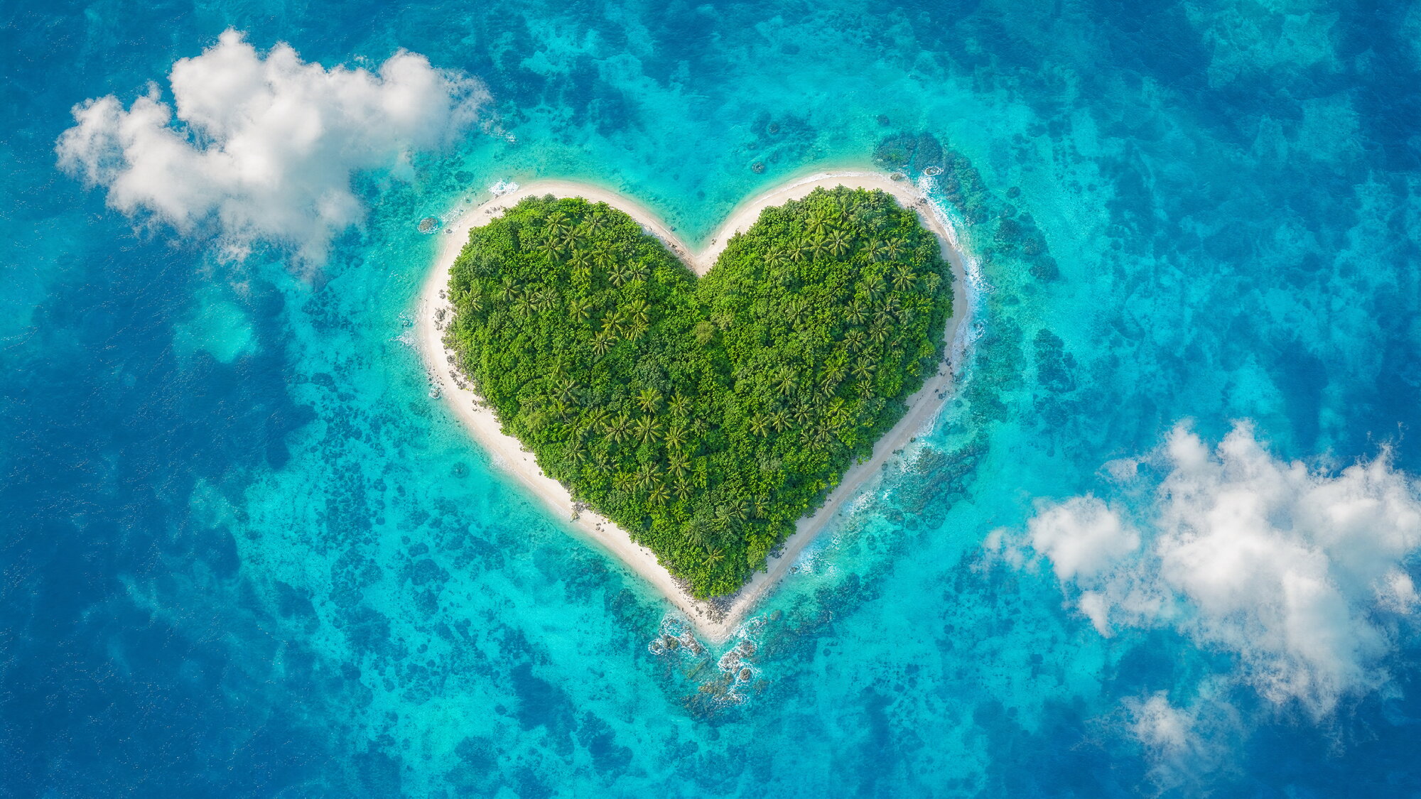 Papier peint île cœur tropicale mer turquoise