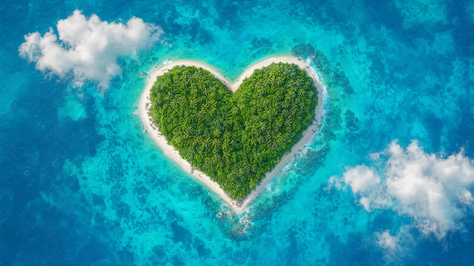 Papier peint île cœur tropicale mer turquoise