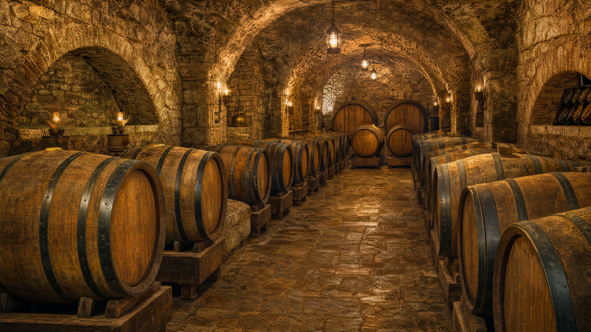 Papier peint cave à vin ancienne bois doré