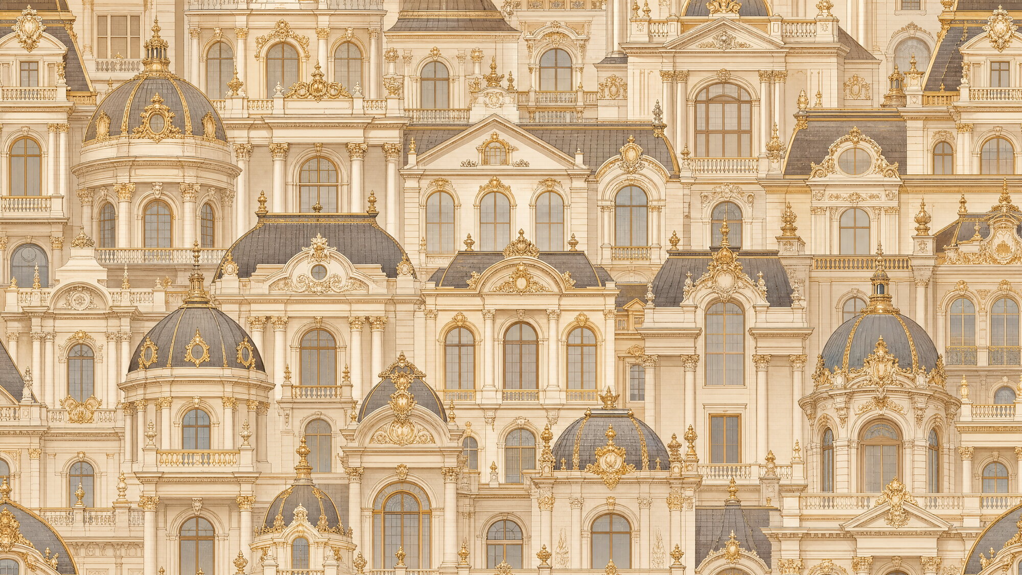 Papier peint panoramique façades historiques dorées et crème
