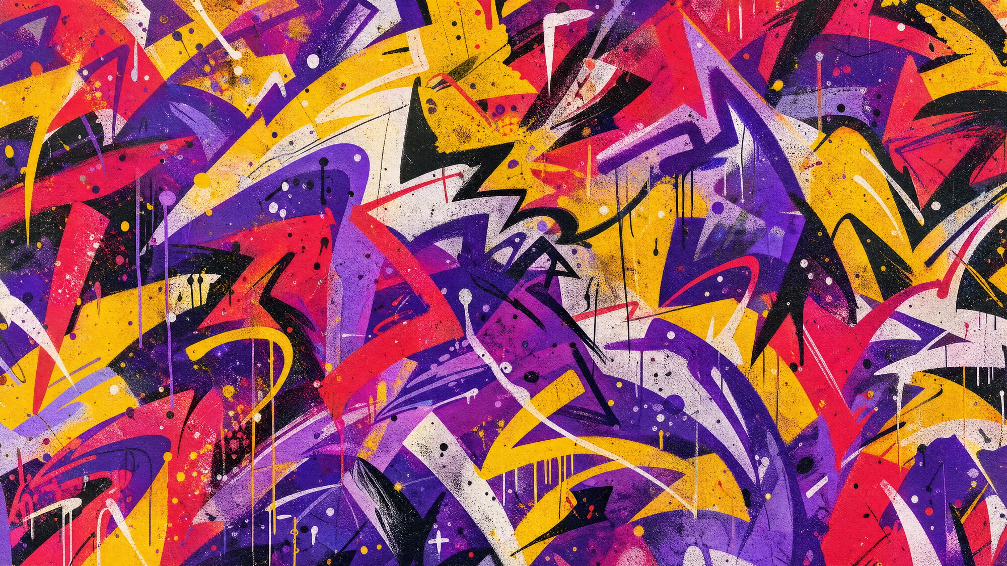 Papier peint mural graffiti urbain violet jaune rouge