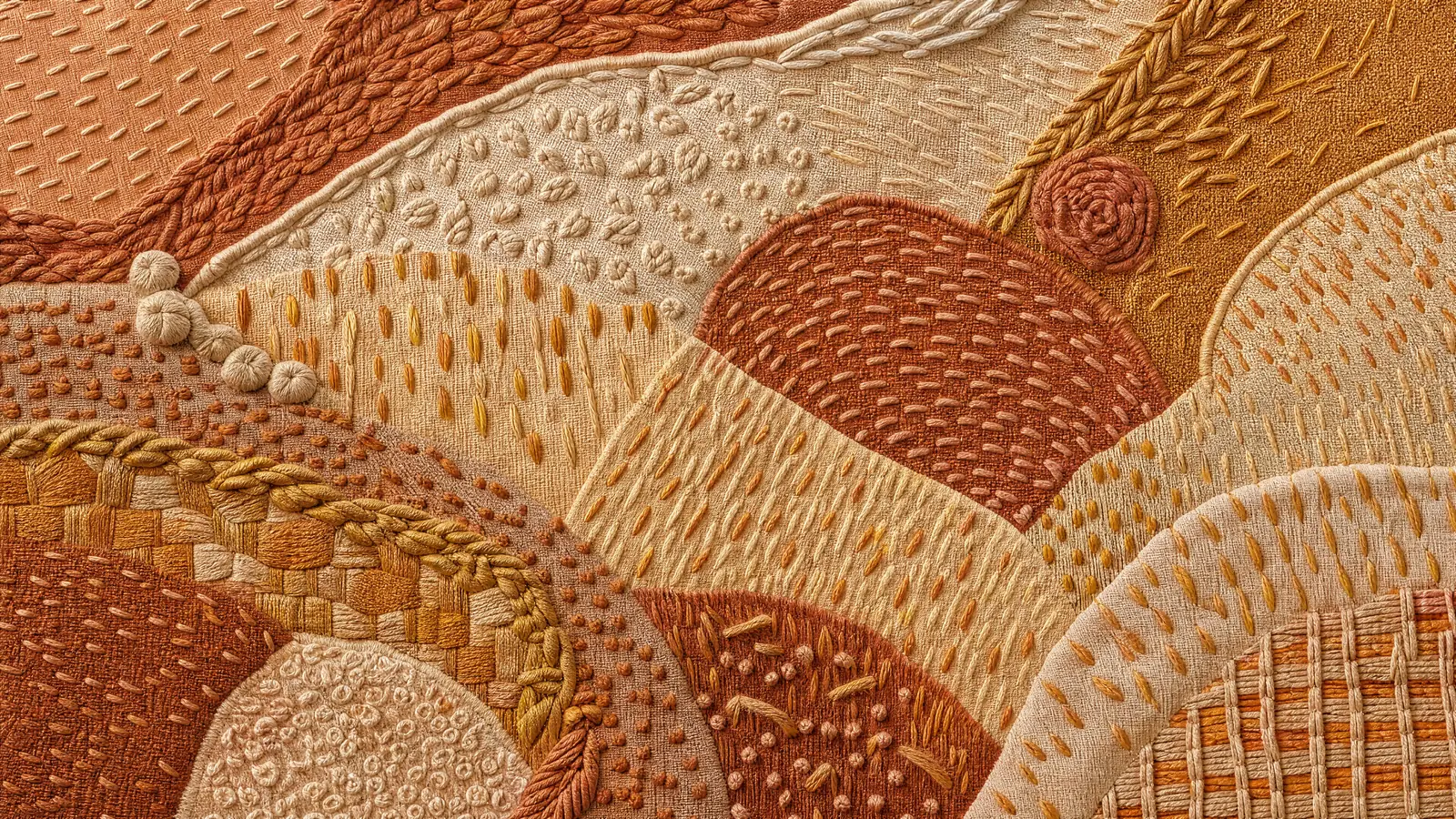 Papier peint panoramique broderie automnale en relief