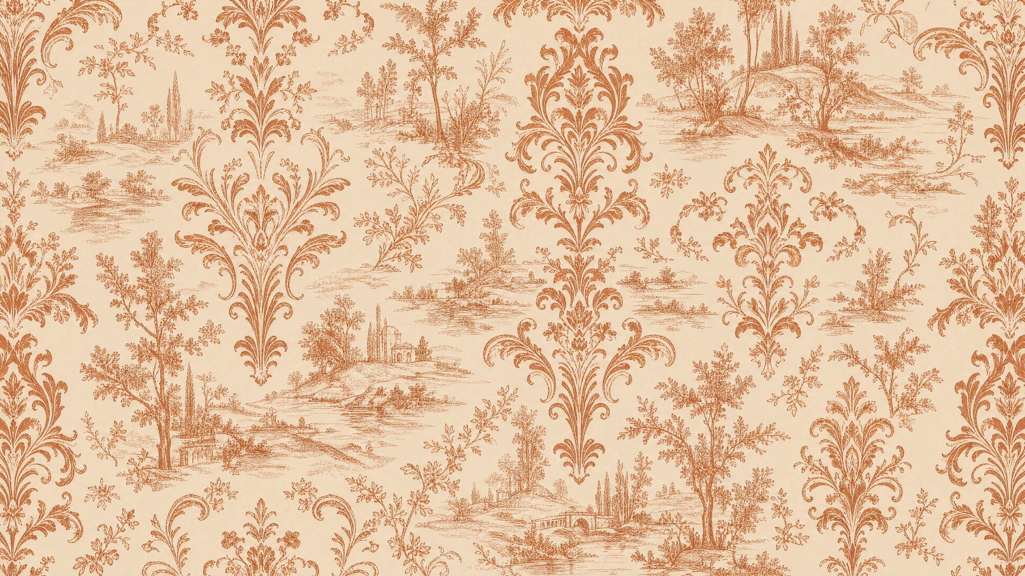 Papier peint panoramique Damask terracotta sur fond sable