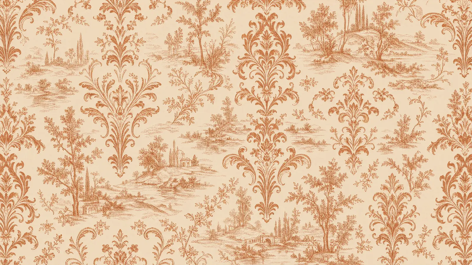 Papier peint panoramique Damask terracotta sur fond sable