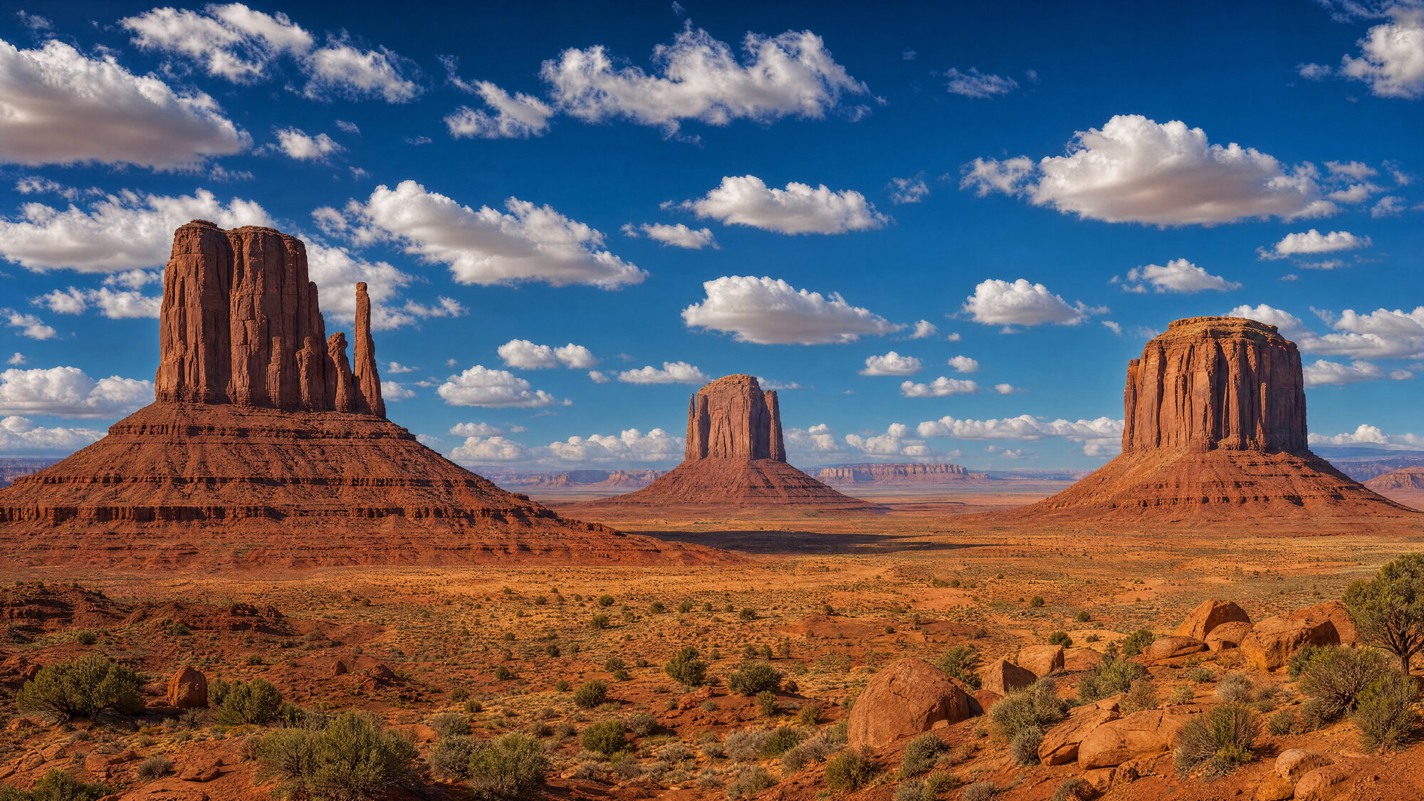 Papier peint panoramique désertique Monument Valley bleu brun