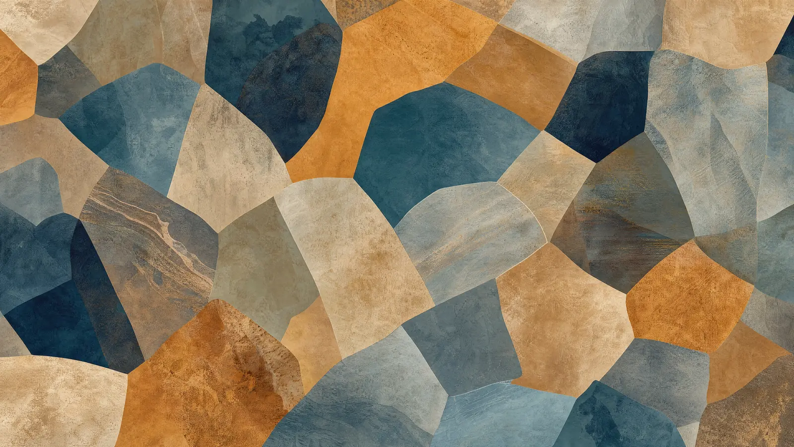 Papier peint panoramique Facettes minérales ocre et bleu sarcelle