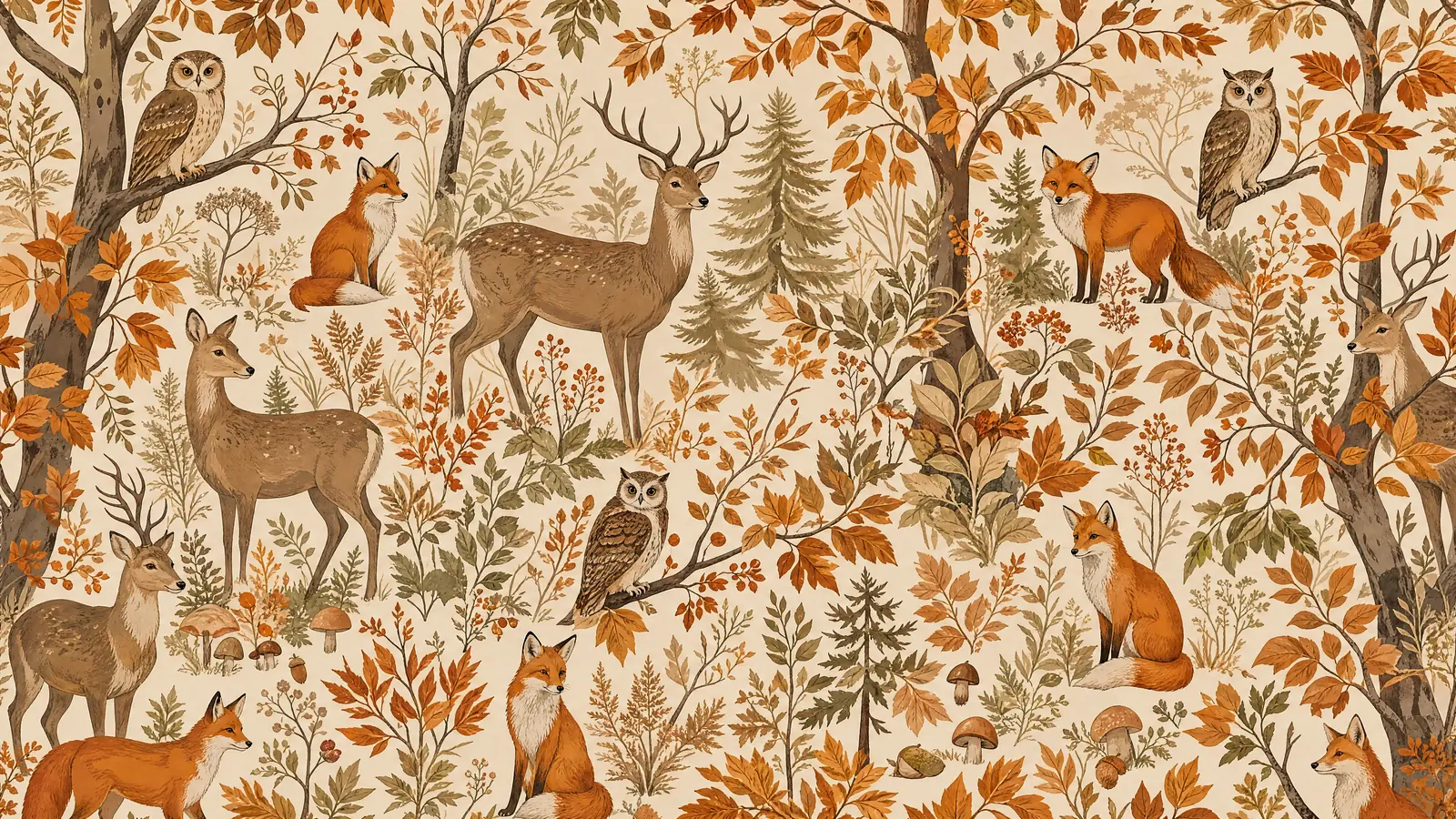 Papier peint panoramique Faune forestière automnale stylisée