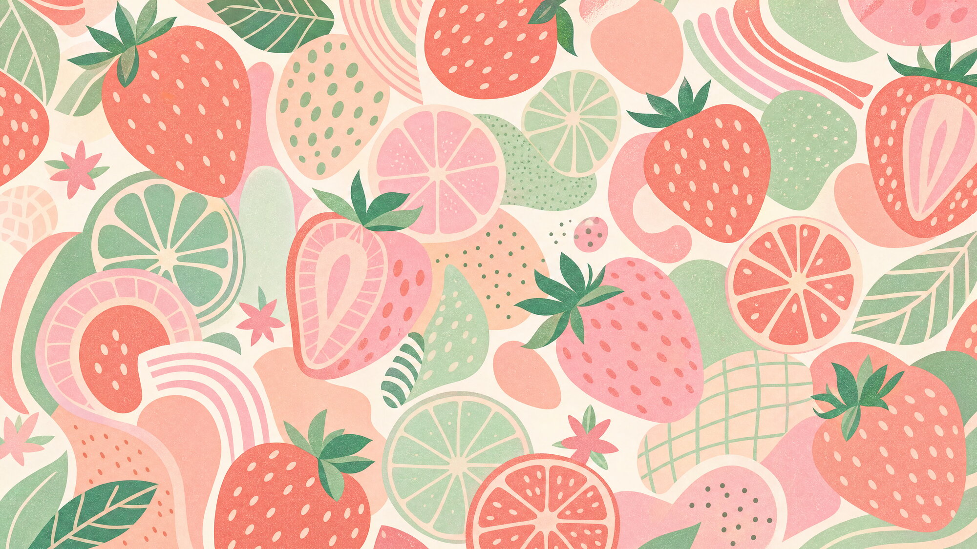 Papier peint panoramique Fraises rétro acidulées