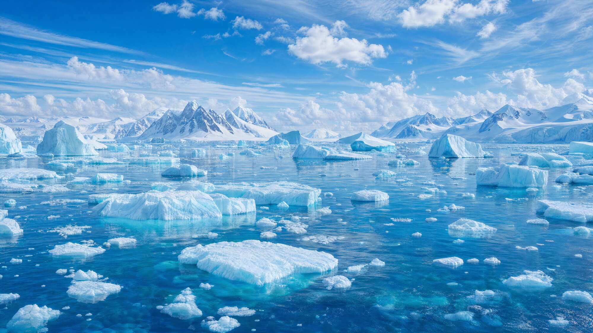 Papier peint panoramique icebergs arctiques bleu glacier