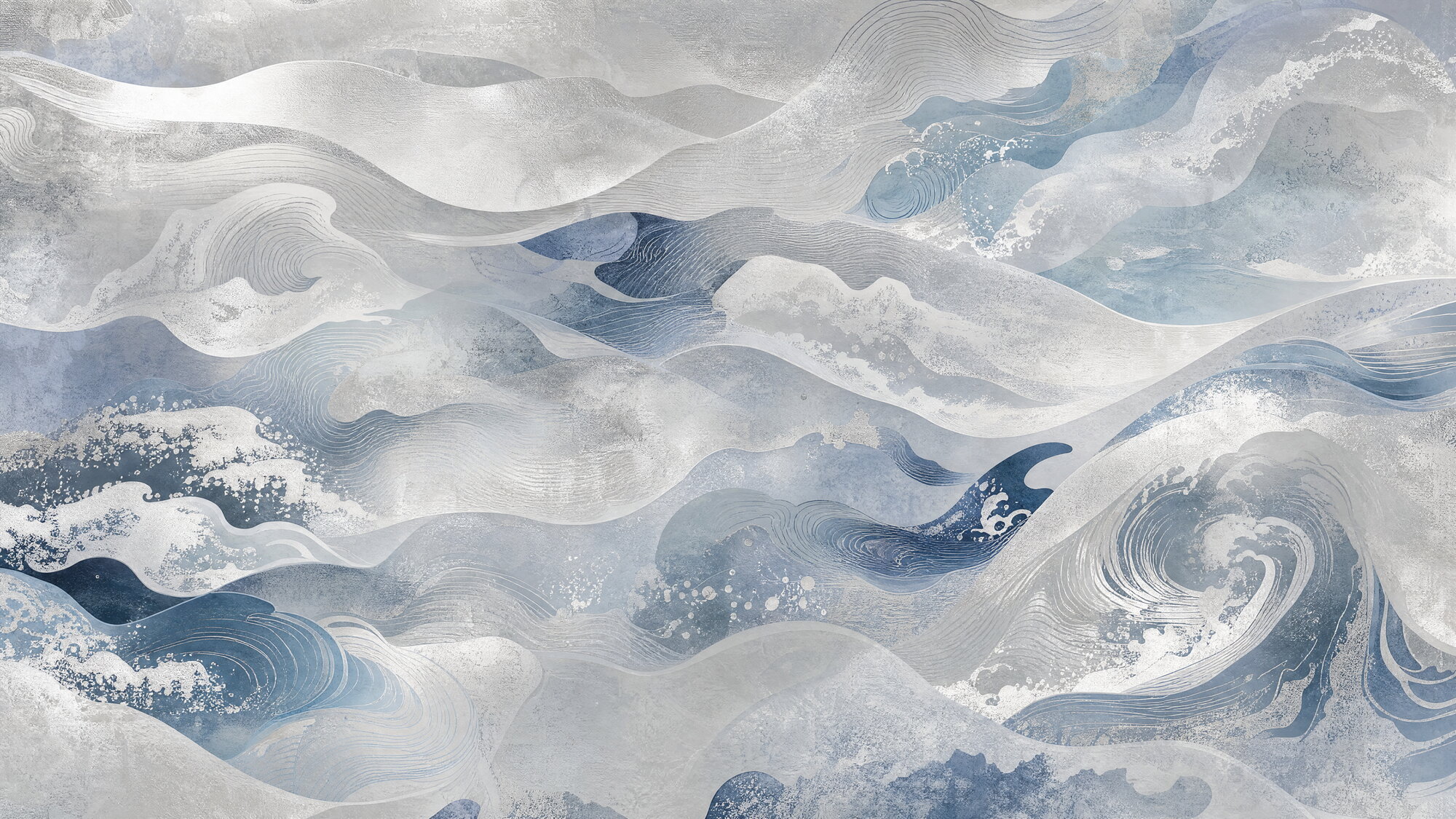 Papier peint panoramique japonisant en teintes néo-argentées