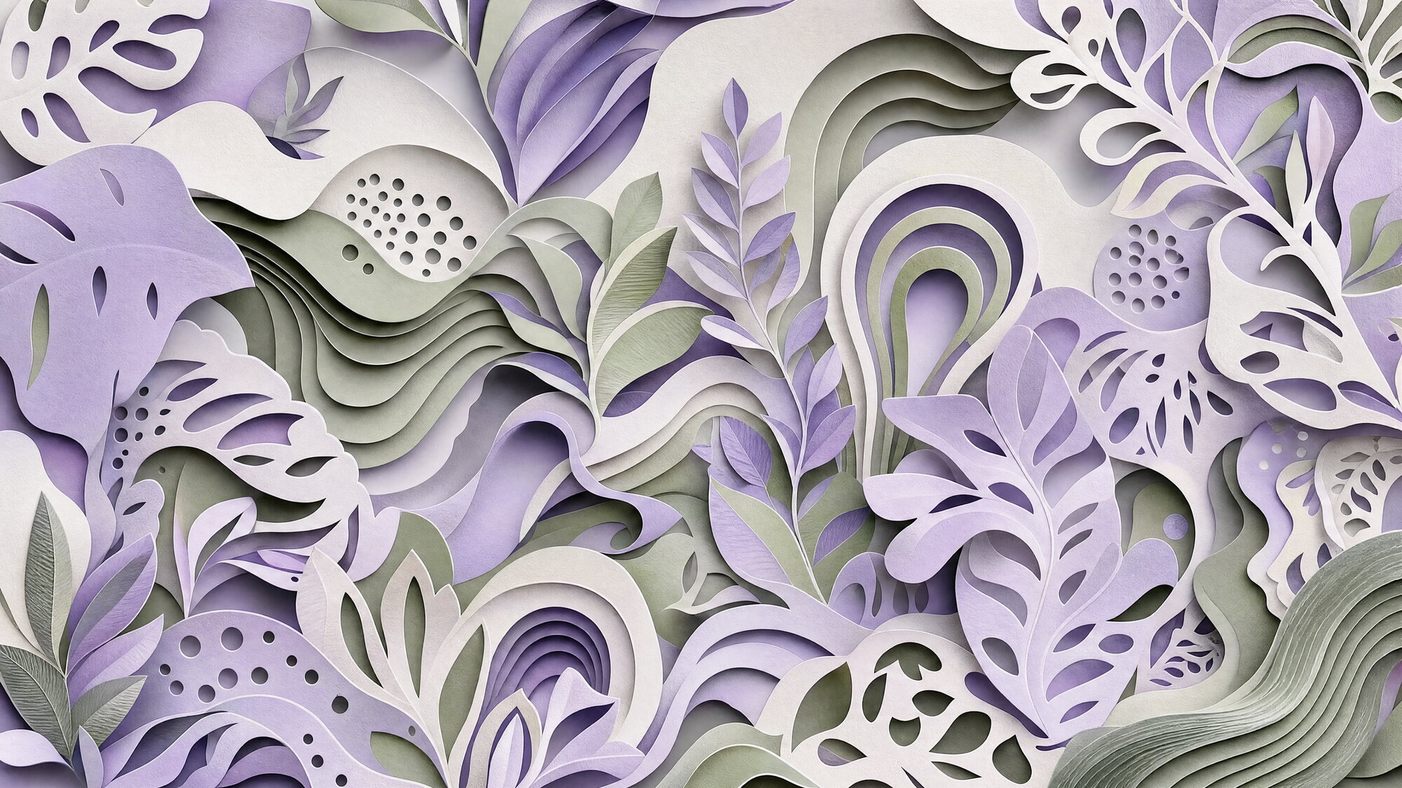 Papier peint panoramique Kirigami végétal sculptural