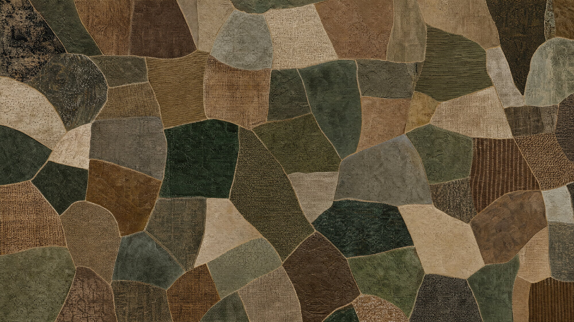 Papier peint panoramique Mosaïque wabi-sabi vert mousse & moka