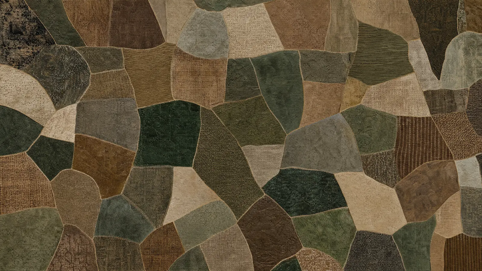 Papier peint panoramique Mosaïque wabi-sabi vert mousse & moka