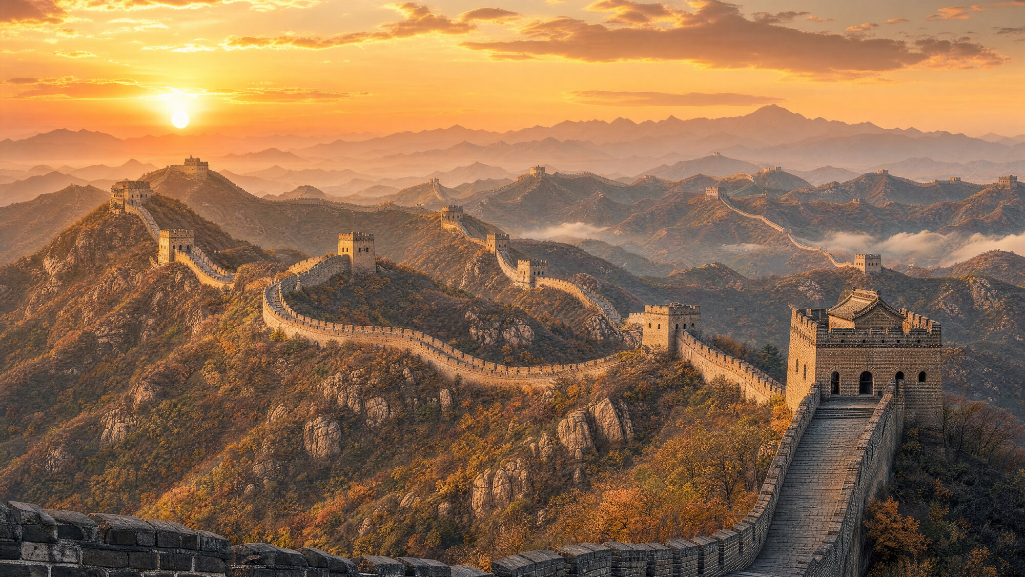 Papier peint panoramique Muraille de Chine crépuscule majestueux