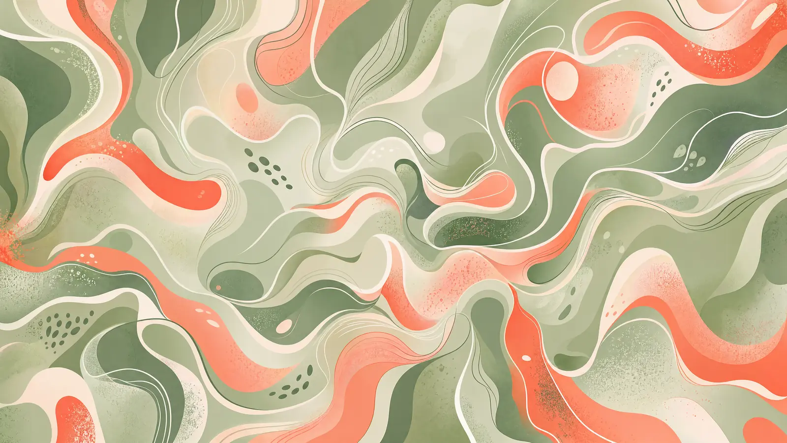 Papier peint panoramique organique vert sauge et corail