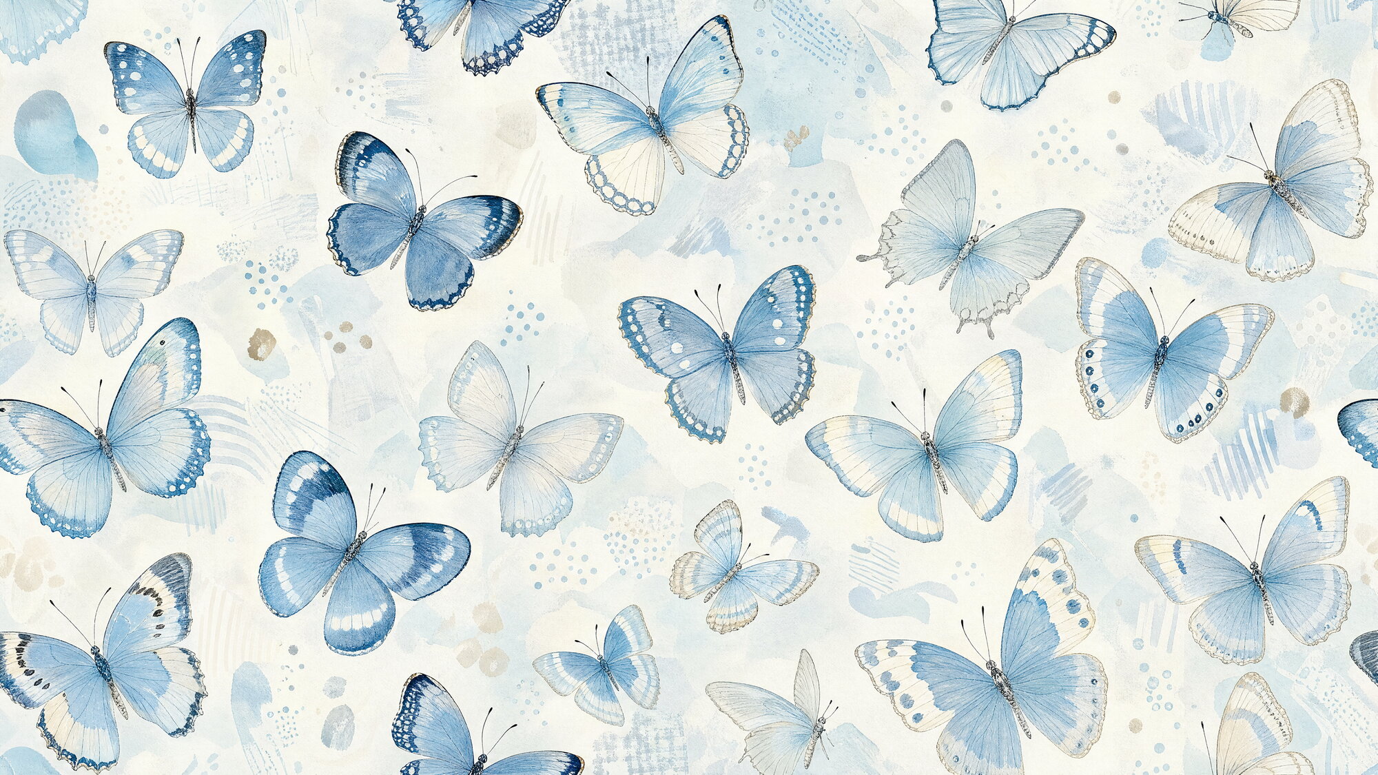 Papier peint panoramique Papillon rétro-vintage bleu layette