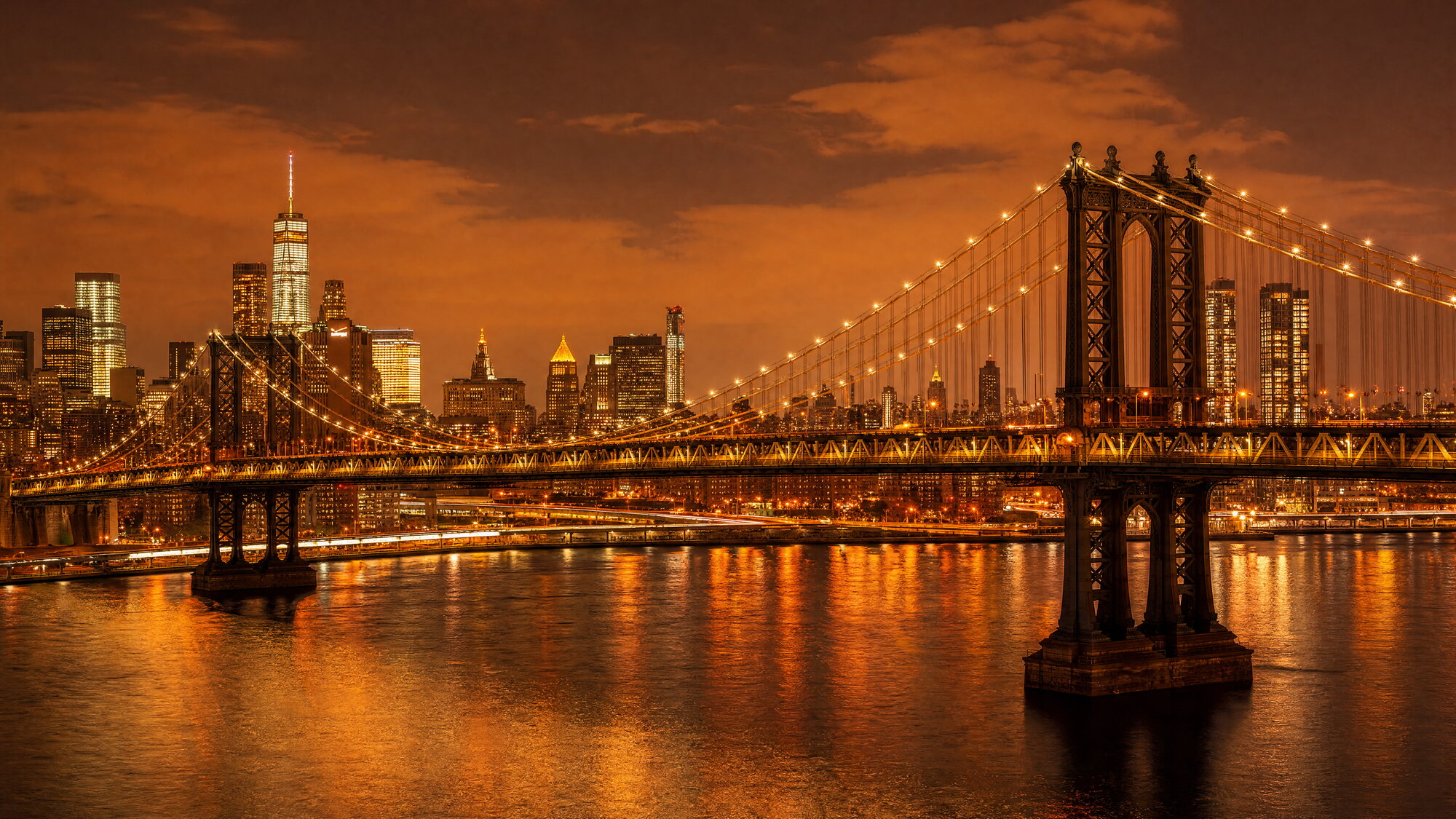 Papier peint pont de Manhattan nuit dorée