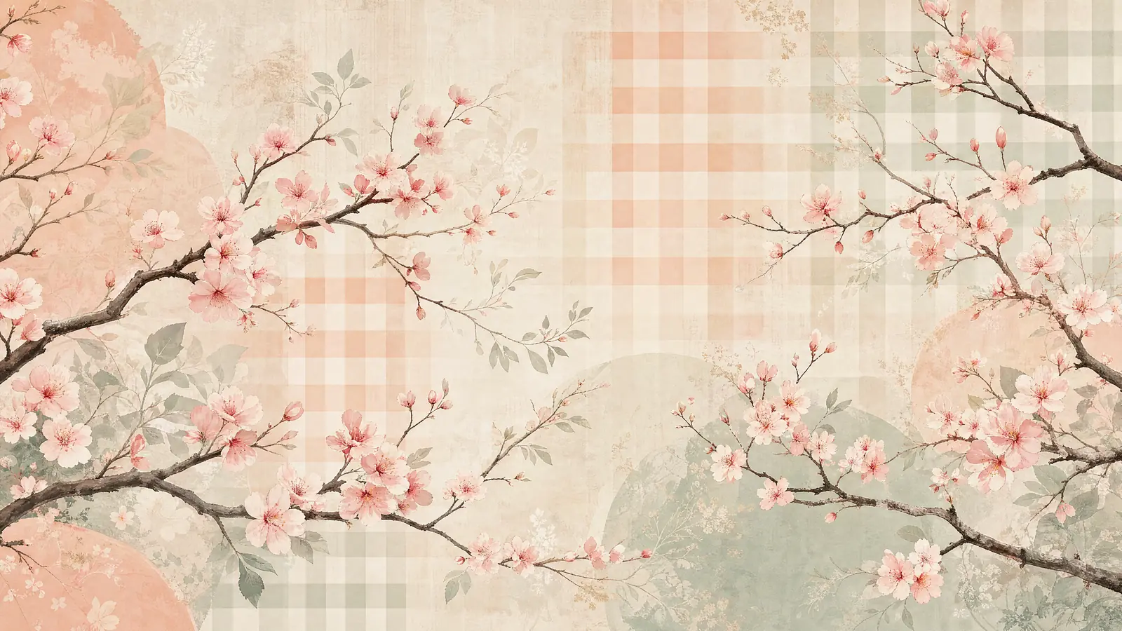 Papier peint panoramique Sakura & Vichy minimaliste