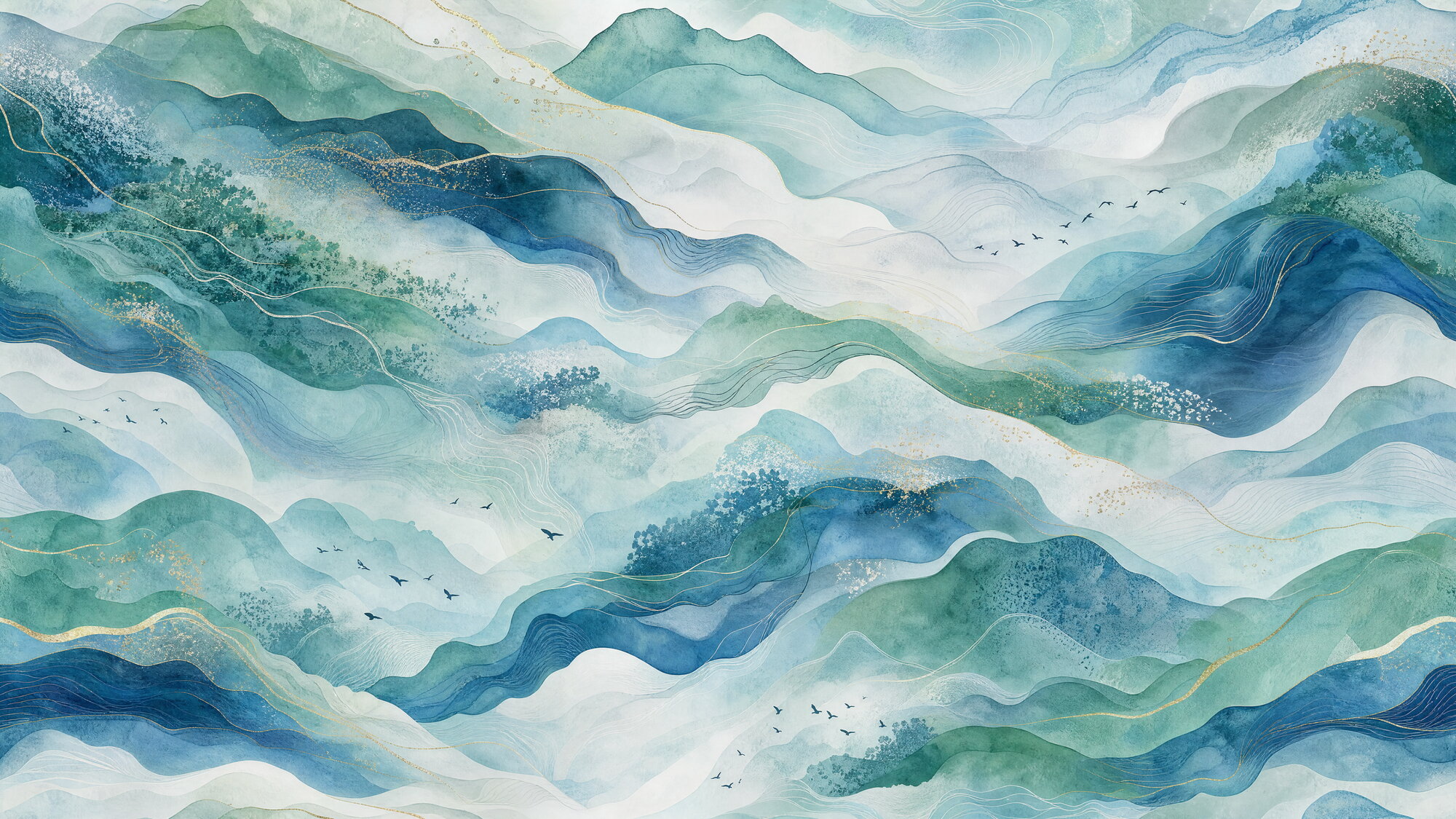 Papier peint panoramique Silhouettes Natures Abstraites Cool Blue & Jade