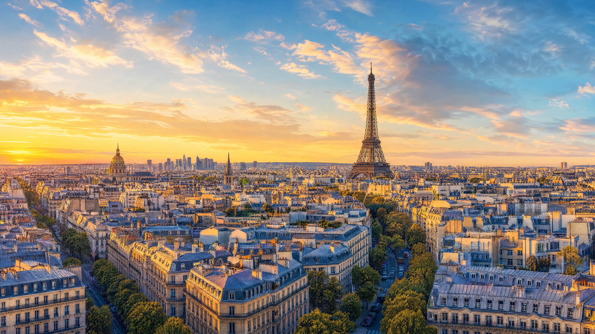 Papier peint panoramique vue de Paris jaune bleu