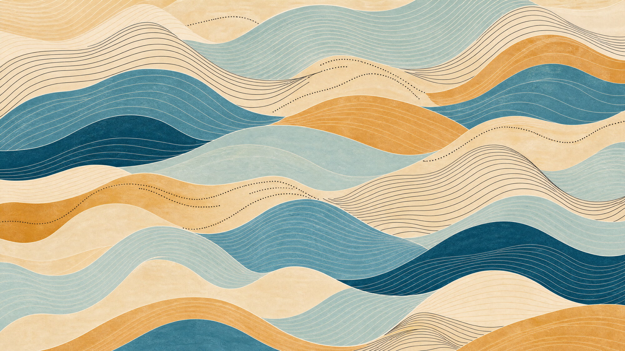 Papier peint panoramique Wave Lines motif linéaire ondulé marin
