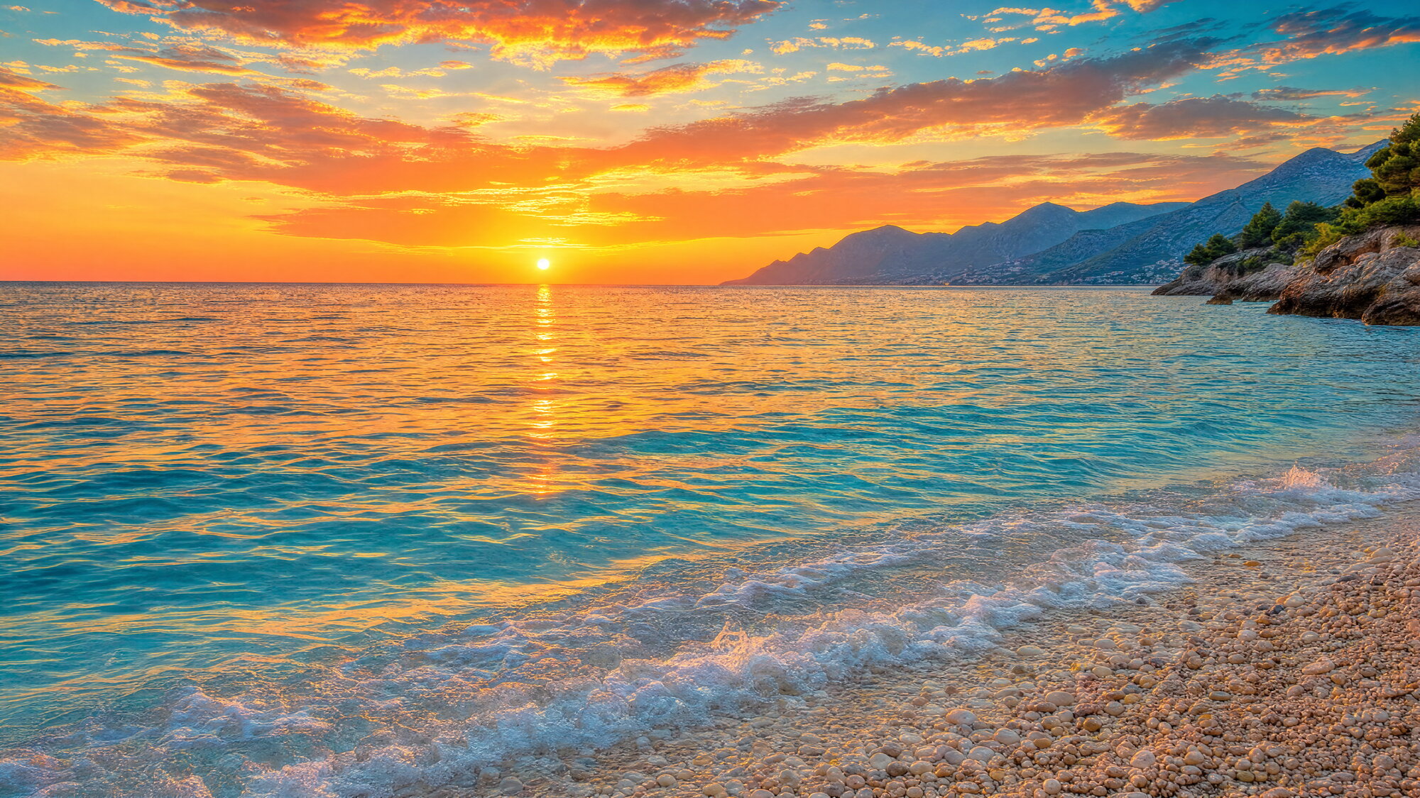 Papier peint paysage Mer Adriatique coucher de soleil