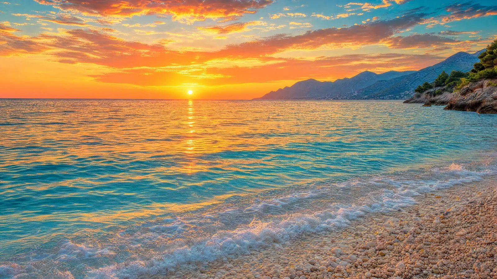Papier peint paysage Mer Adriatique coucher de soleil