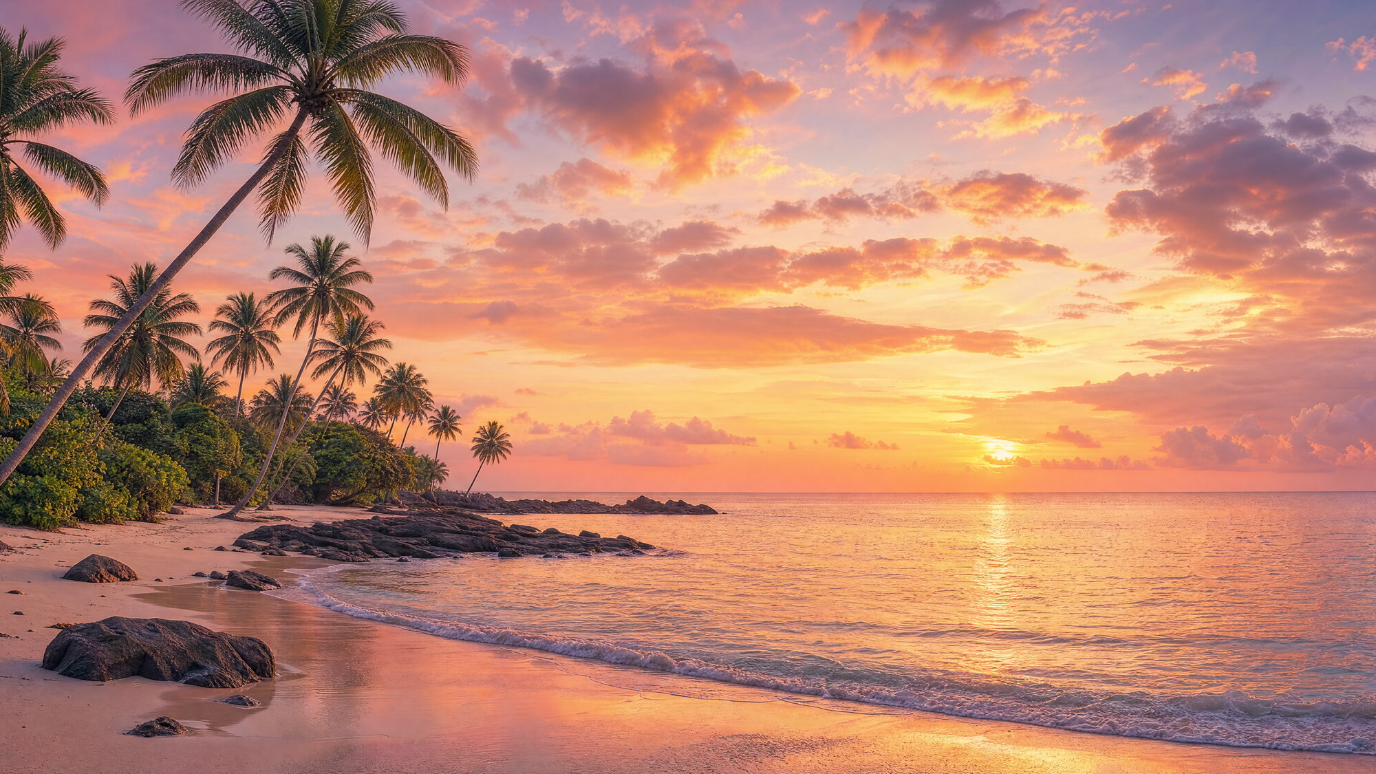 Papier peint plage tropicale au coucher de soleil