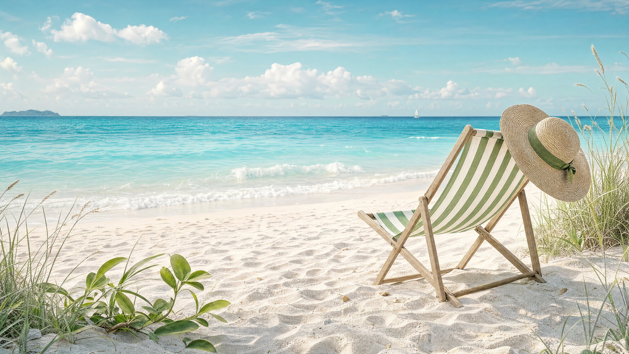 Papier peint relax plage sable chaise longue rayée