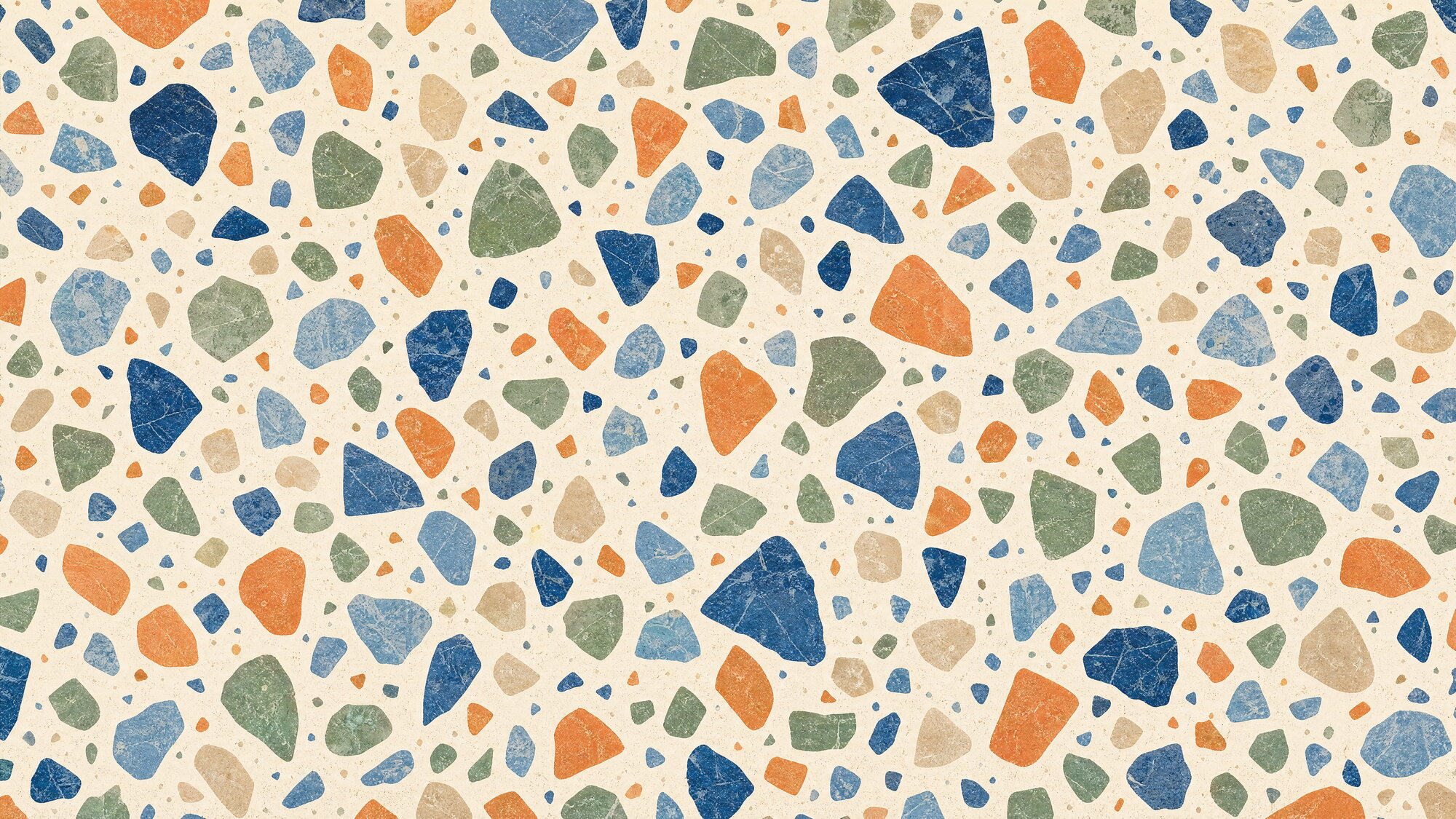 Papier peint terrazzo coloré bleu orange vert beige